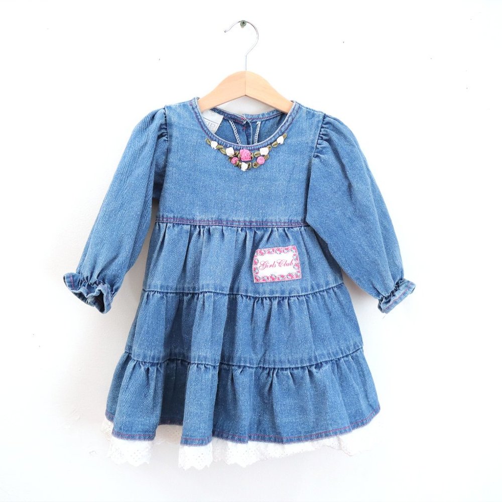 Vintage kids GIRLS CLUB denim frilled dress